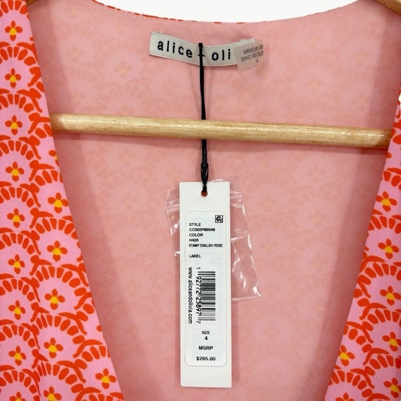 NWT Alice + Olivia Sandra Floral Wrap Mini Dress | Sz 4 | English Rose Pink - Picture 6 of 16